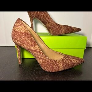Sam Edelman Hazel Pointed Toe Pump Heels Shoes Brown Paisley Fabric Size 9.5